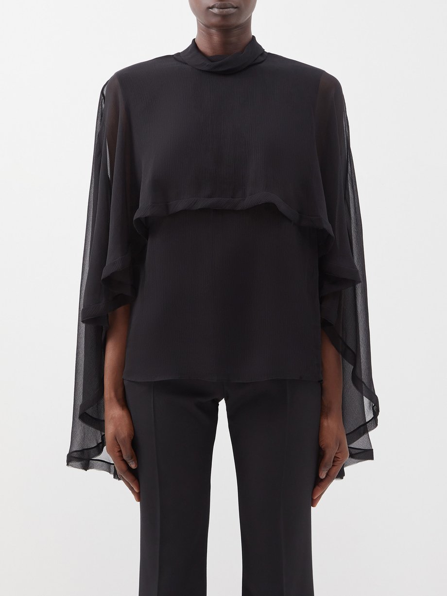 Black Cape-sleeve silk-chiffon blouse | Jason Wu Collection ...