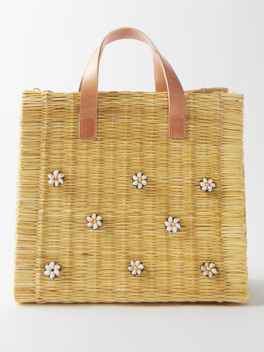 하이멧 아틀란티카 토트백, 플로럴 참 (패피들이 사랑하는 여름 가방 라탄백!) Heimat Atlantica Beige Floral shell-charm rattan tote bag