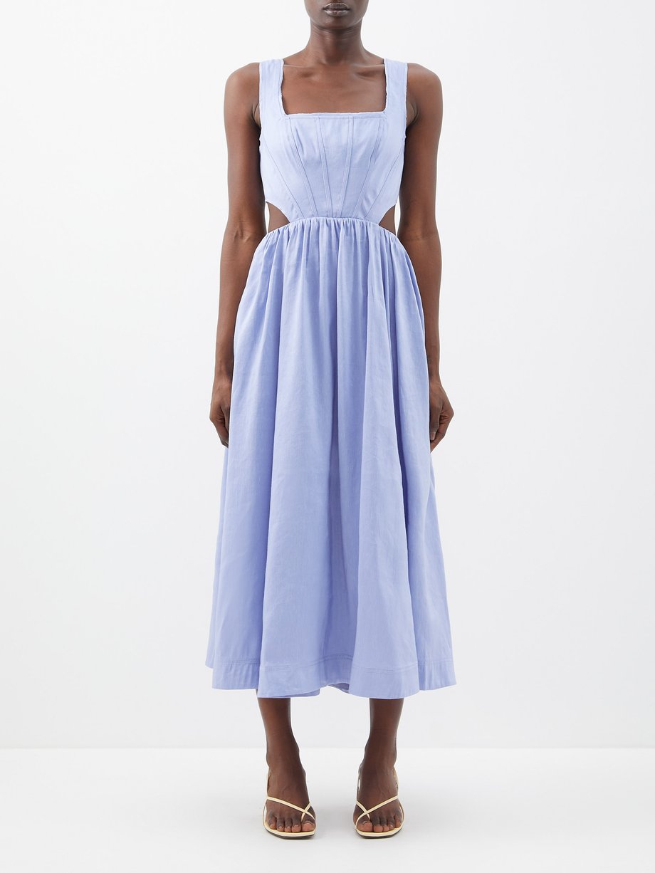 Aje Blue Virginie cutout linen-blend midi dress | 매치스패션, 모던 럭셔리 온라인 쇼핑