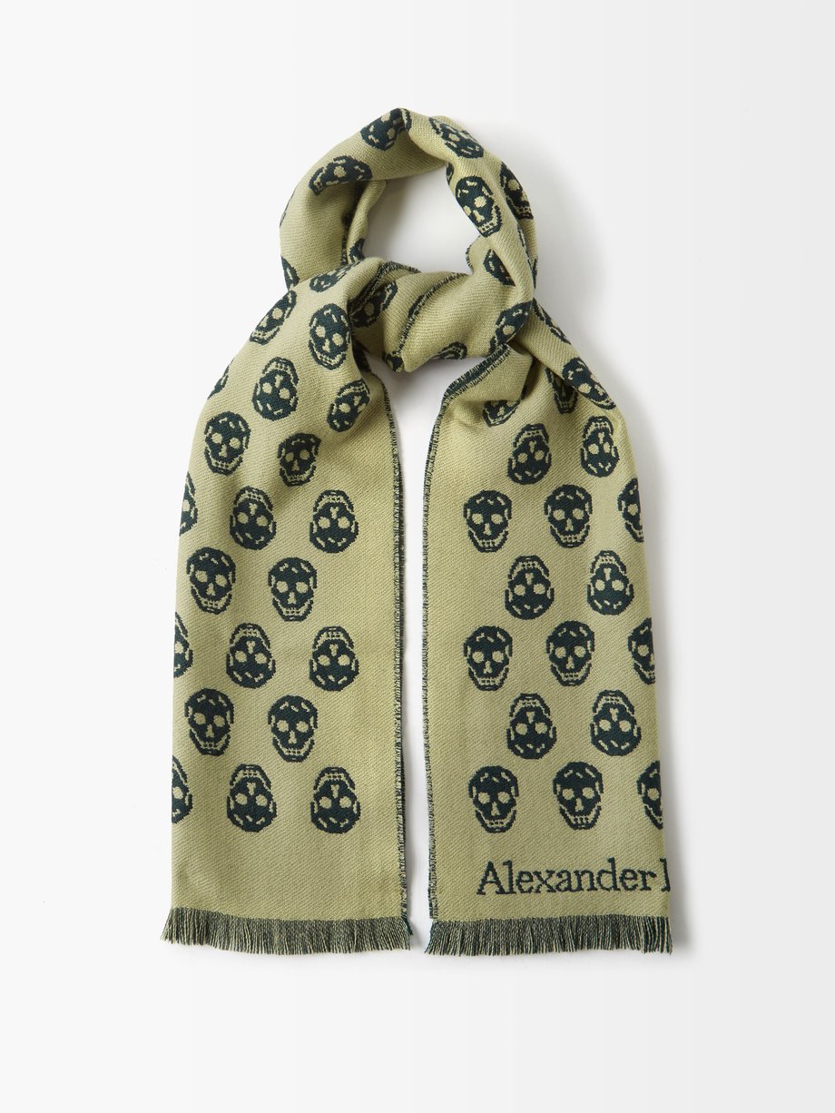 Skull-jacquard Fringed Wool Scarf Green Multi MATCHESFASHION Women Accessories Scarves Womens 