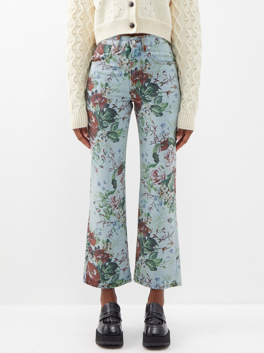 Blue Dorianna floral-print cropped jeans | Molly Goddard ...