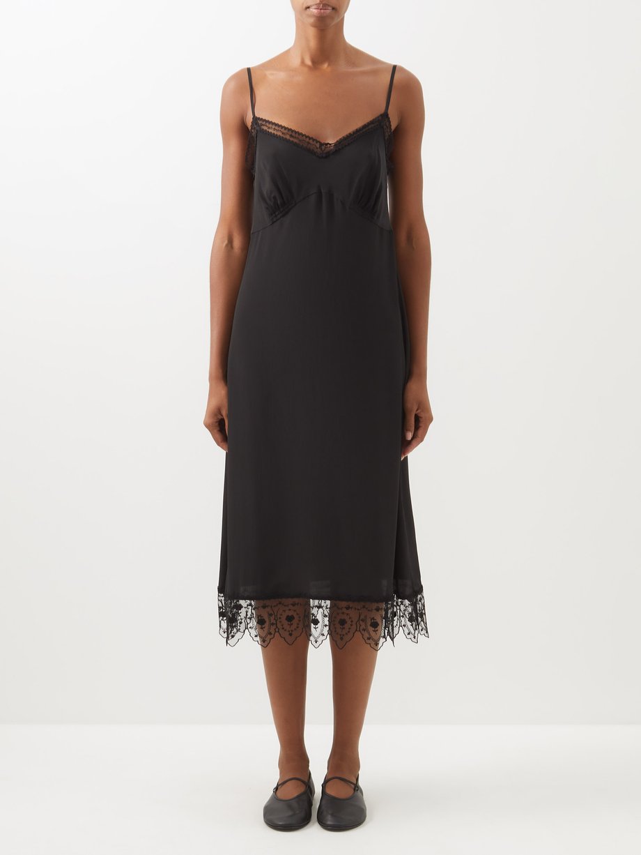 Simone Rocha Black Lace-trim crepe de Chine midi slip dress | 매치스패션, 모던 ...