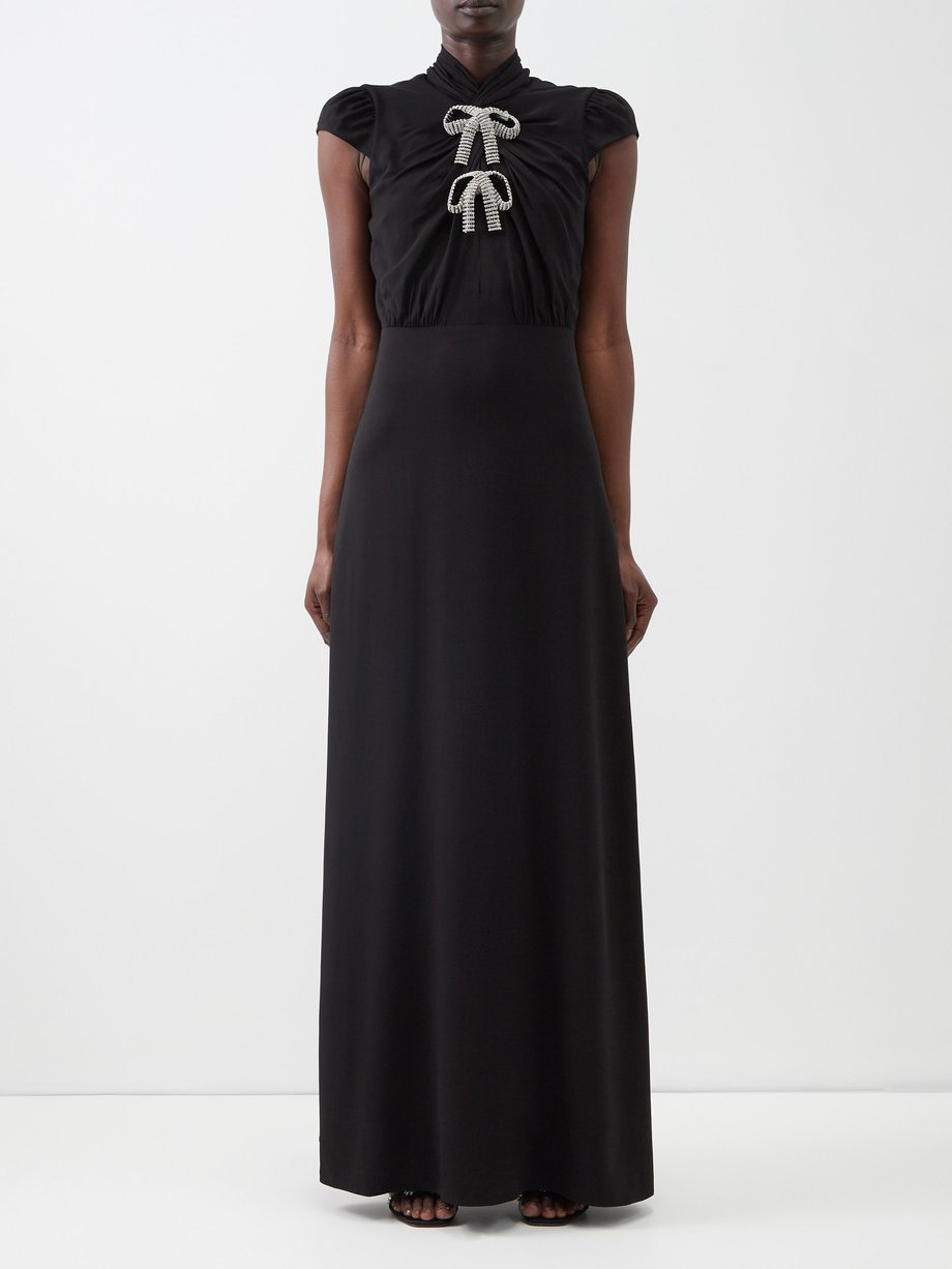 Self-Portrait BLACK Crystal-embellished bow-tie crepe maxi dress | 매치스 ...