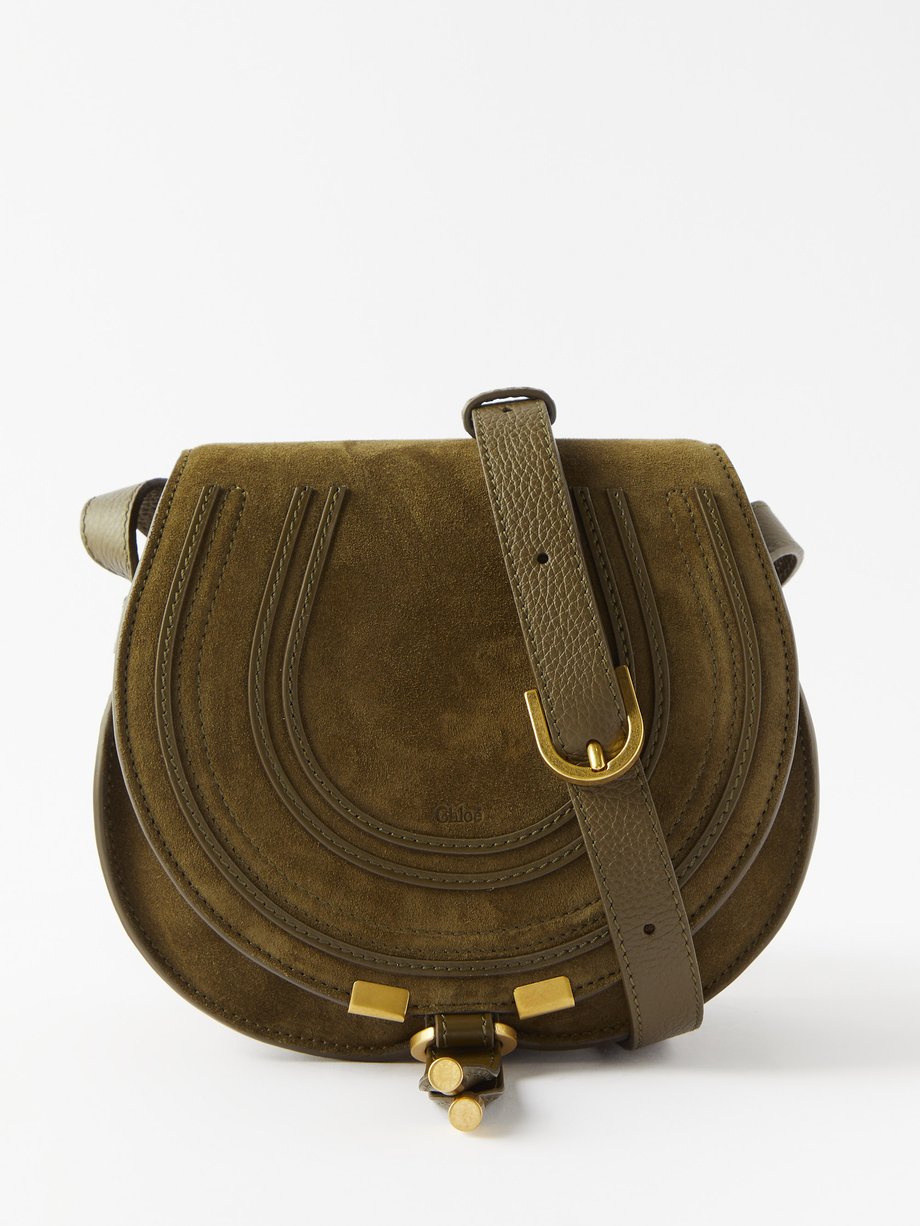 Chloé Marcie Small Olive Suede Saddle Bag in Green Womens Bags Crossbody bags and purses 