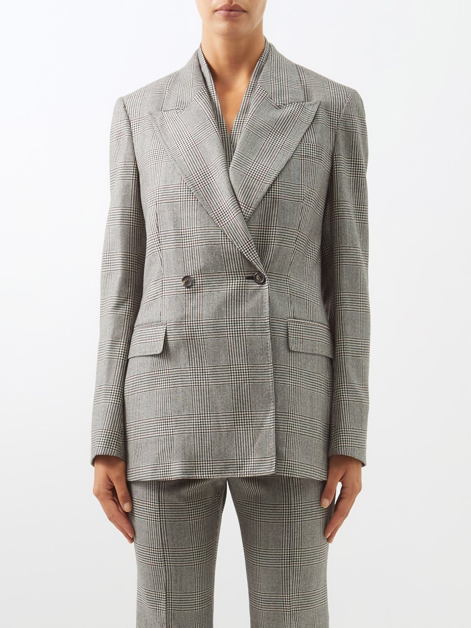 Gabriela Hearst Grey Seun double-breasted check wool-blend suit jacket ...
