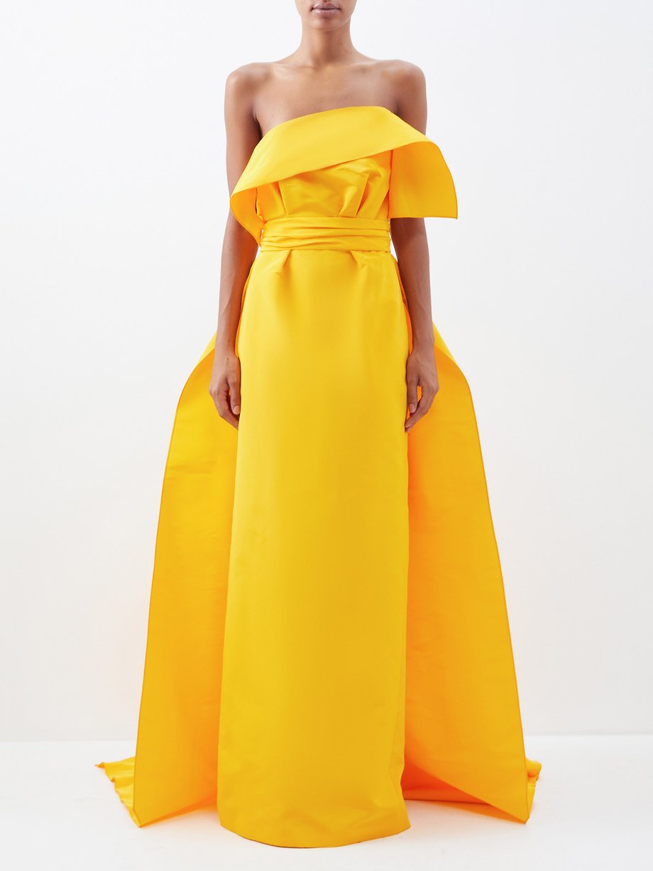Carolina Herrera Yellow Draped-back silk-faille bustier gown | 매치스패션 ...