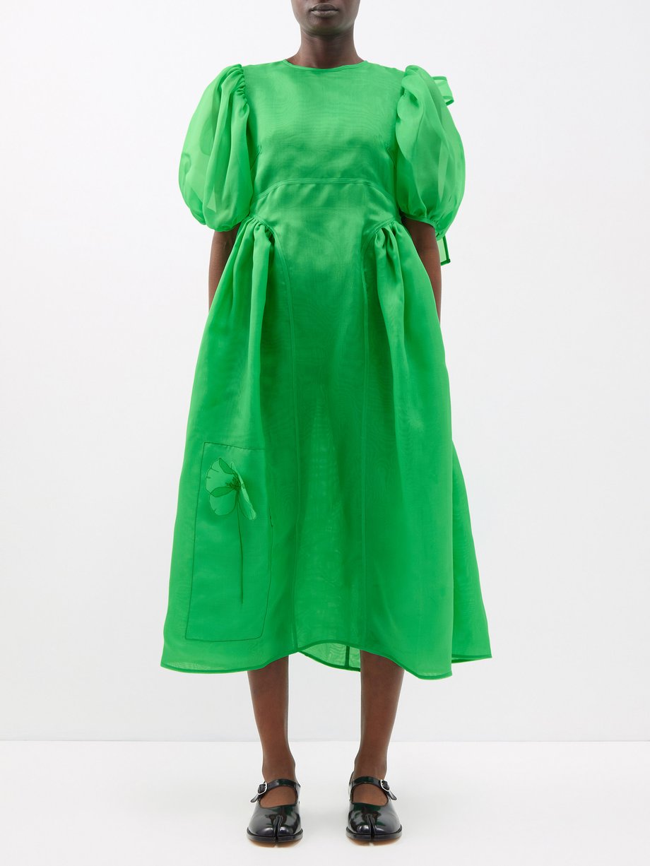 Green Finnega bow-embellished silk-organza midi dress | Cecilie Bahnsen ...