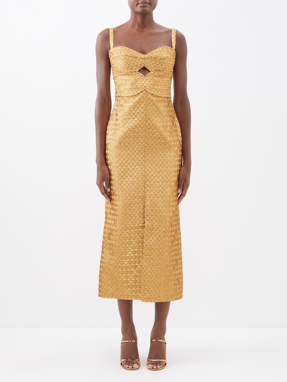 Gold Ideal Universe Silk Jacquard Dress Johanna Ortiz Matchesfashion Us 