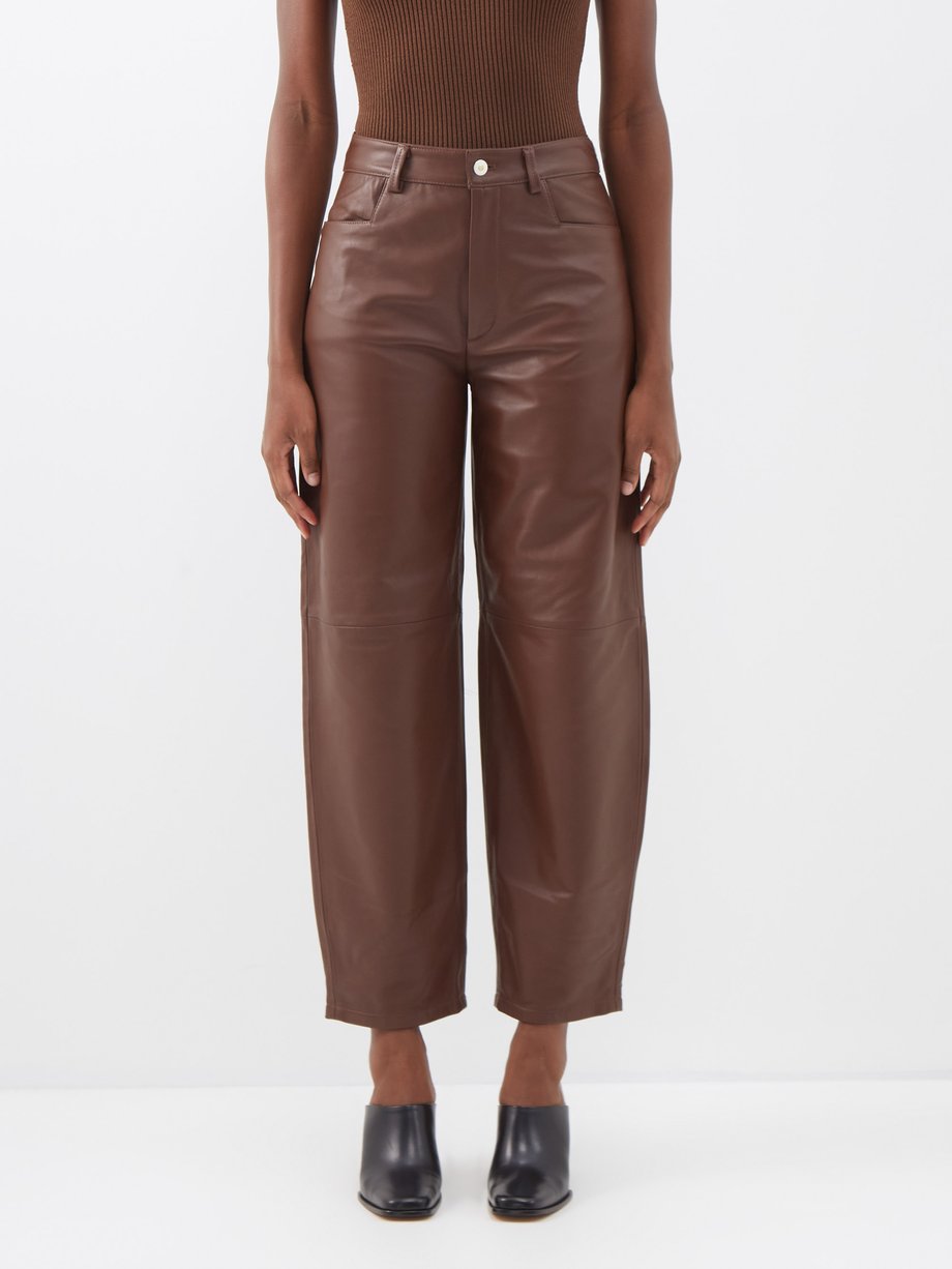 Brown Chamomile barrel-leg leather trousers | Wandler | MATCHESFASHION UK