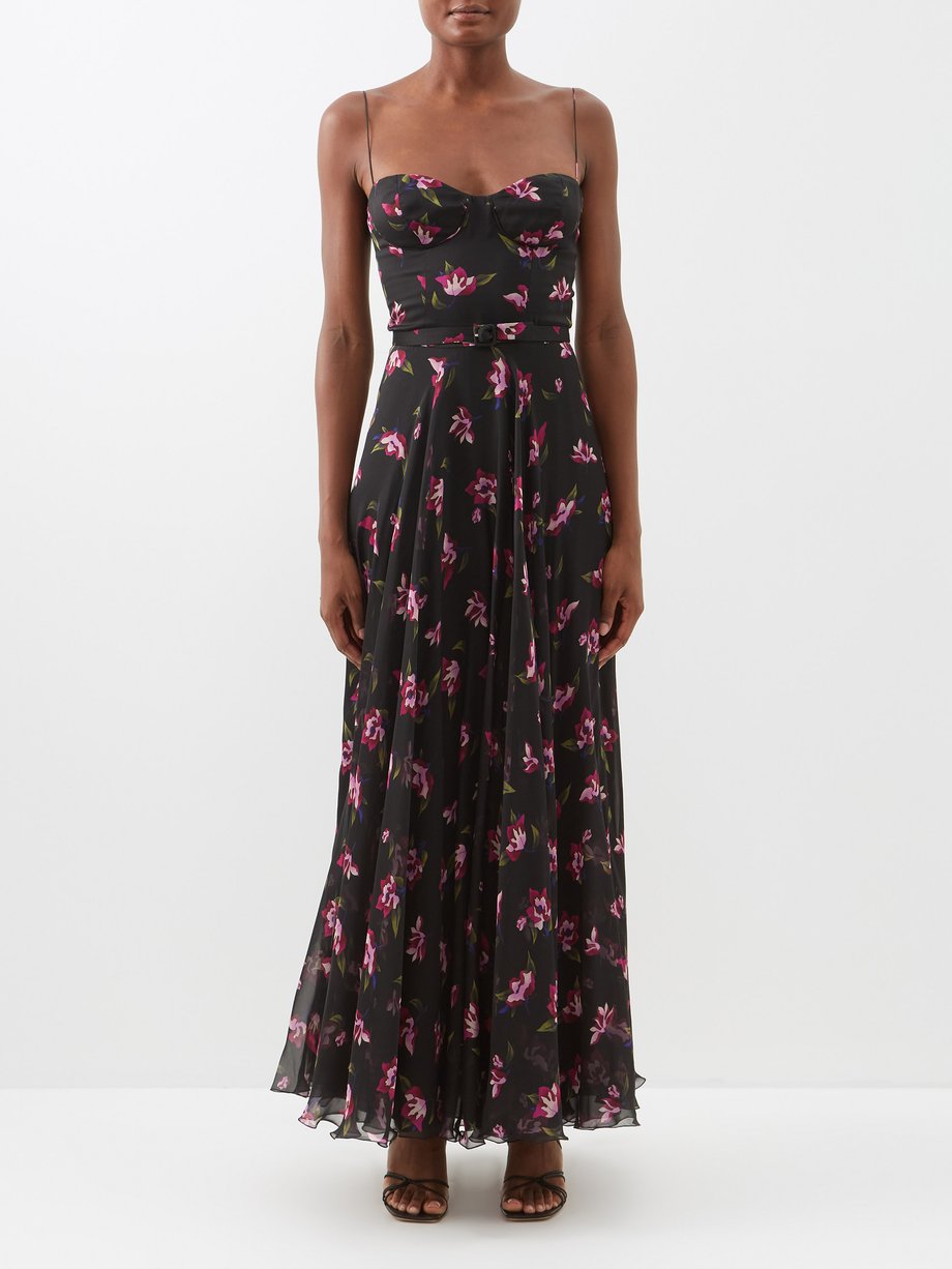 Black Capri floral-print silk-chiffon maxi dress | Raquel Diniz ...