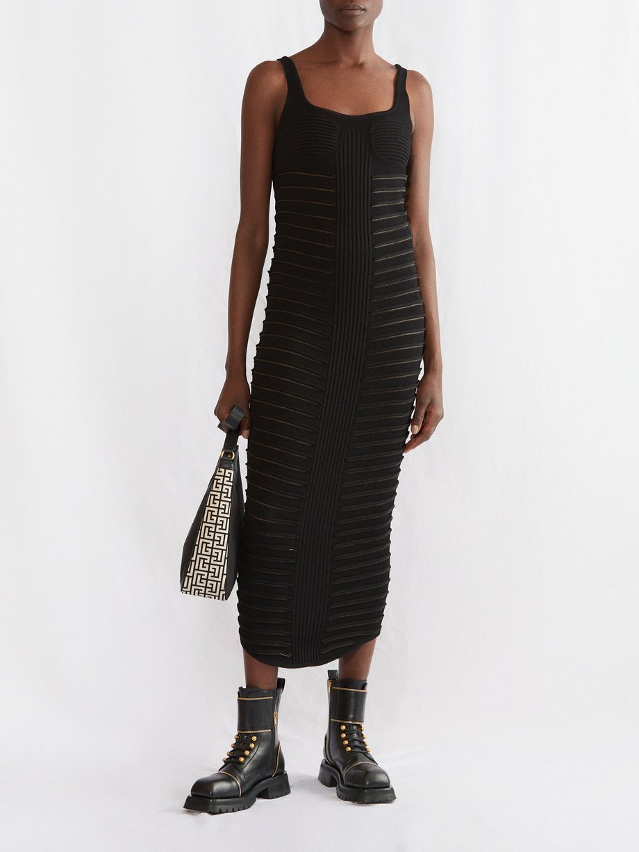 Balmain Balmain Textured rib-knit midi dress Black｜MATCHESFASHION（マッチズ ...