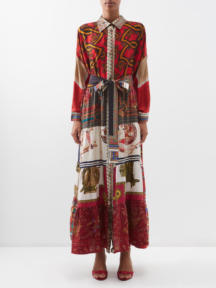 Matchesfashion Femme Vêtements Robes Vintage Robe en patchwork de soie vintage 