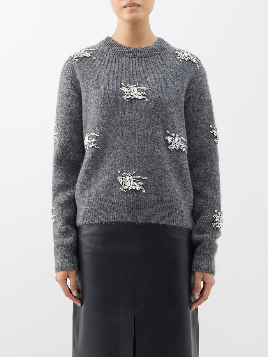 버버리 Burberry Grey Crystal-knight wool-blend sweater