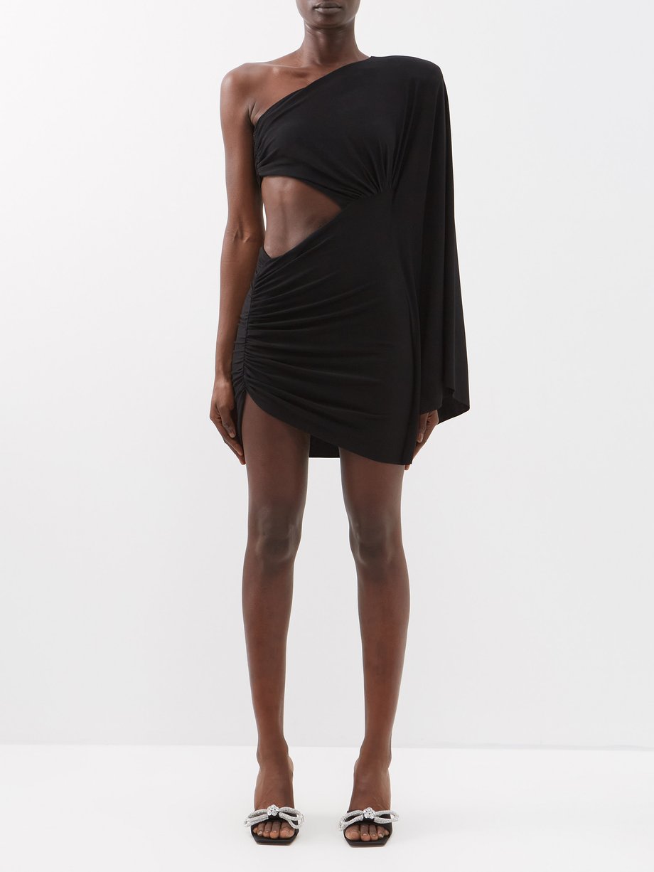 Black One-shoulder flared-sleeve mini dress | Alexandre Vauthier ...