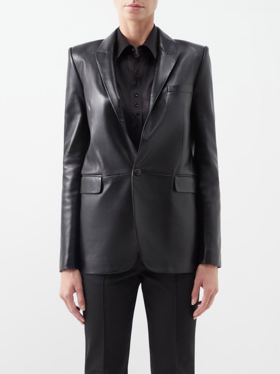 Black Roped-shoulder leather blazer | Saint Laurent | MATCHESFASHION AU