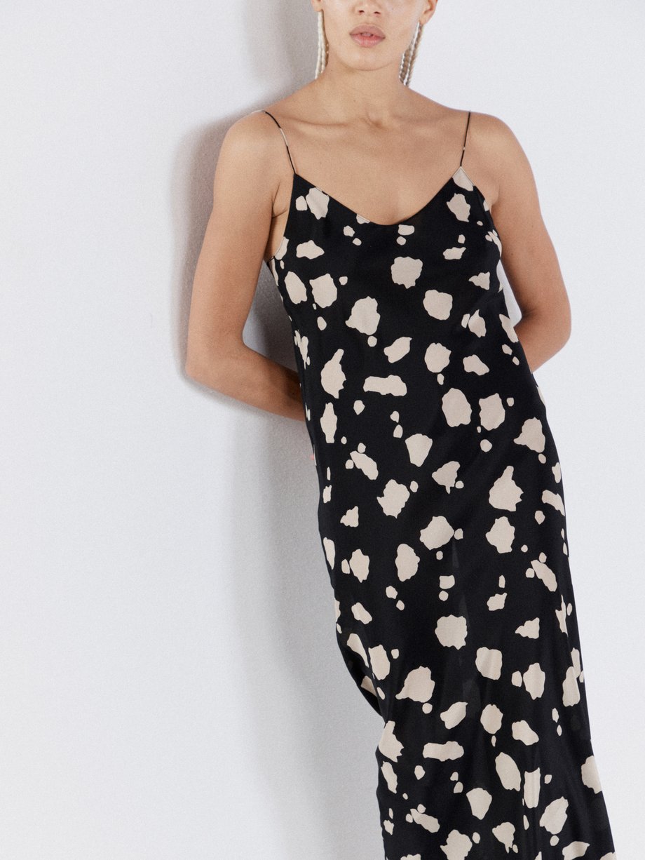 Raey Black Modern cow-print silk slip dress | 매치스패션, 모던 럭셔리 온라인 쇼핑