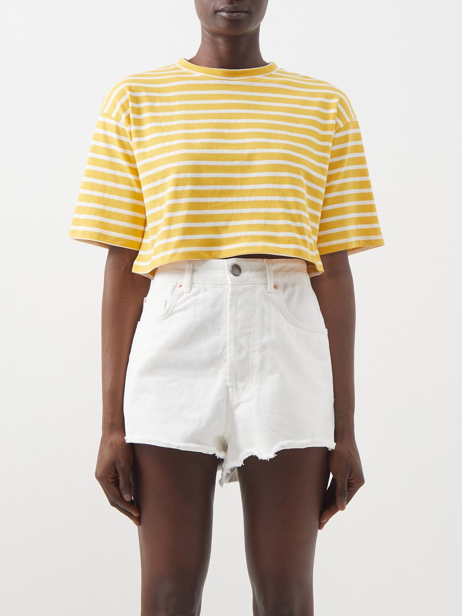 Yellow Karina striped cotton-jersey cropped top | The Frankie Shop ...
