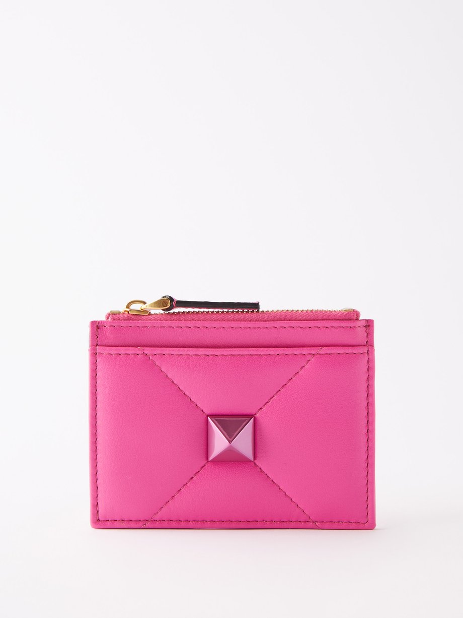 Pink Roman Stud leather cardholder | Valentino | MATCHESFASHION UK