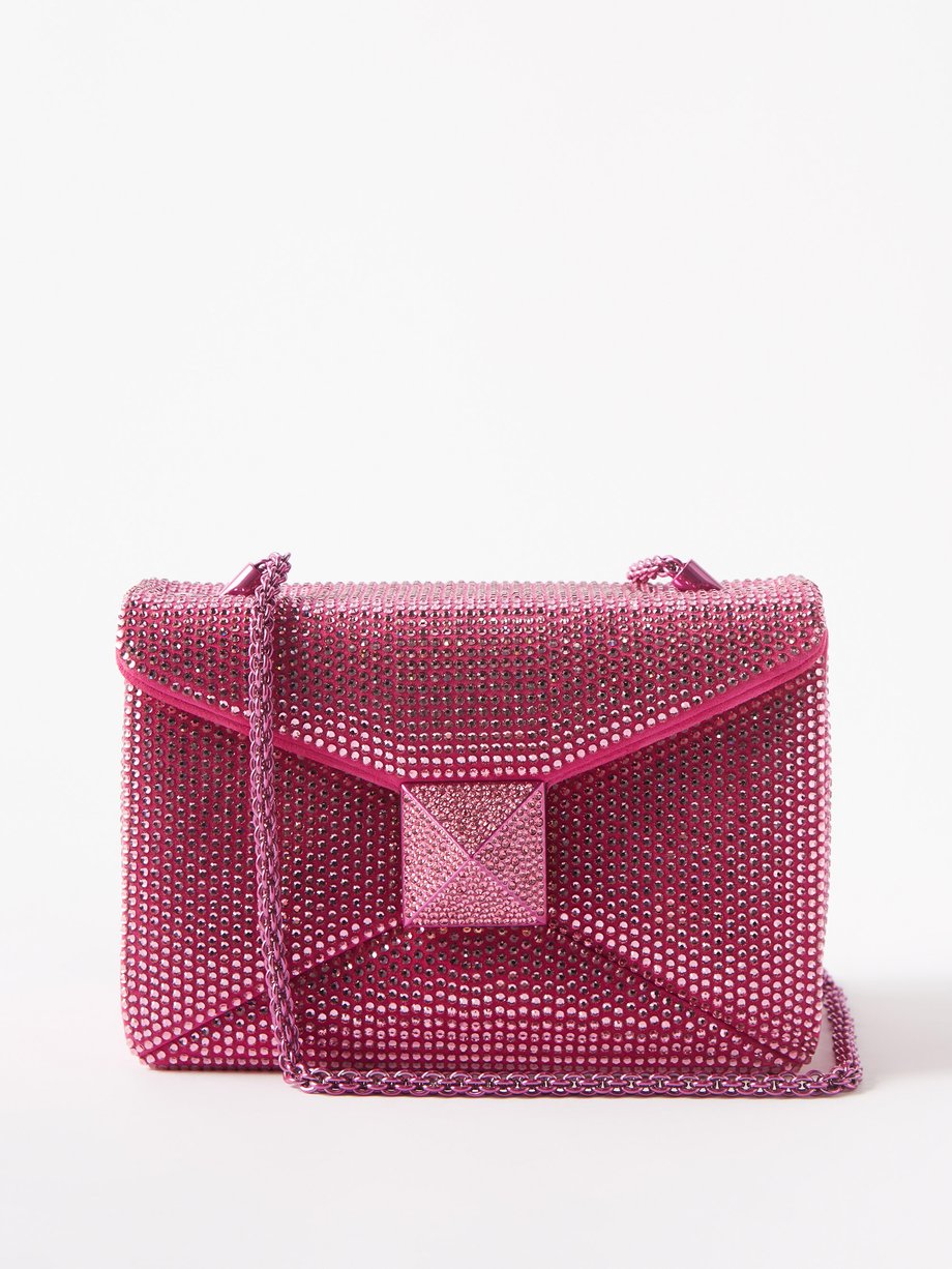 One Stud crystal-embellished leather shoulder bag Pink Valentino ...