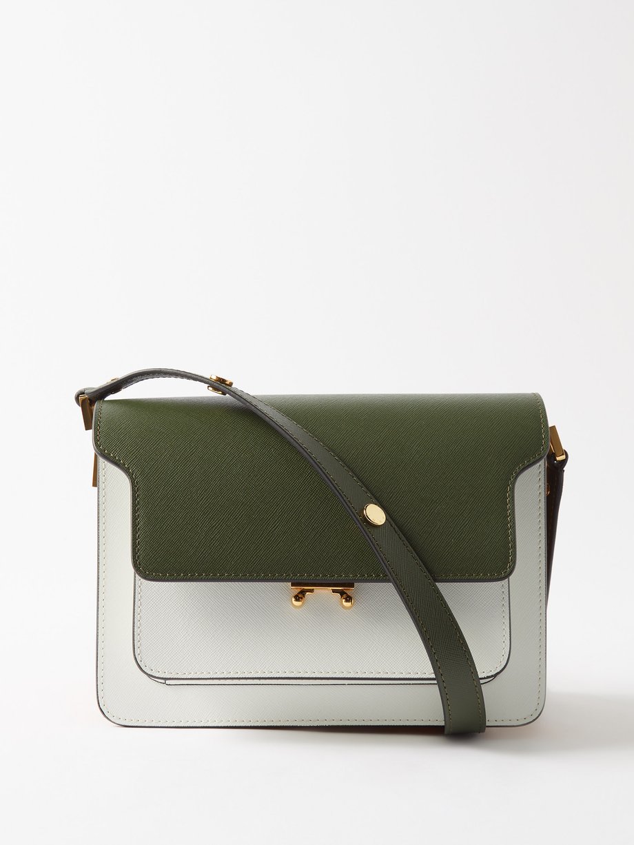 마르니 Marni Green Trunk medium colour-block leather shoulder bag