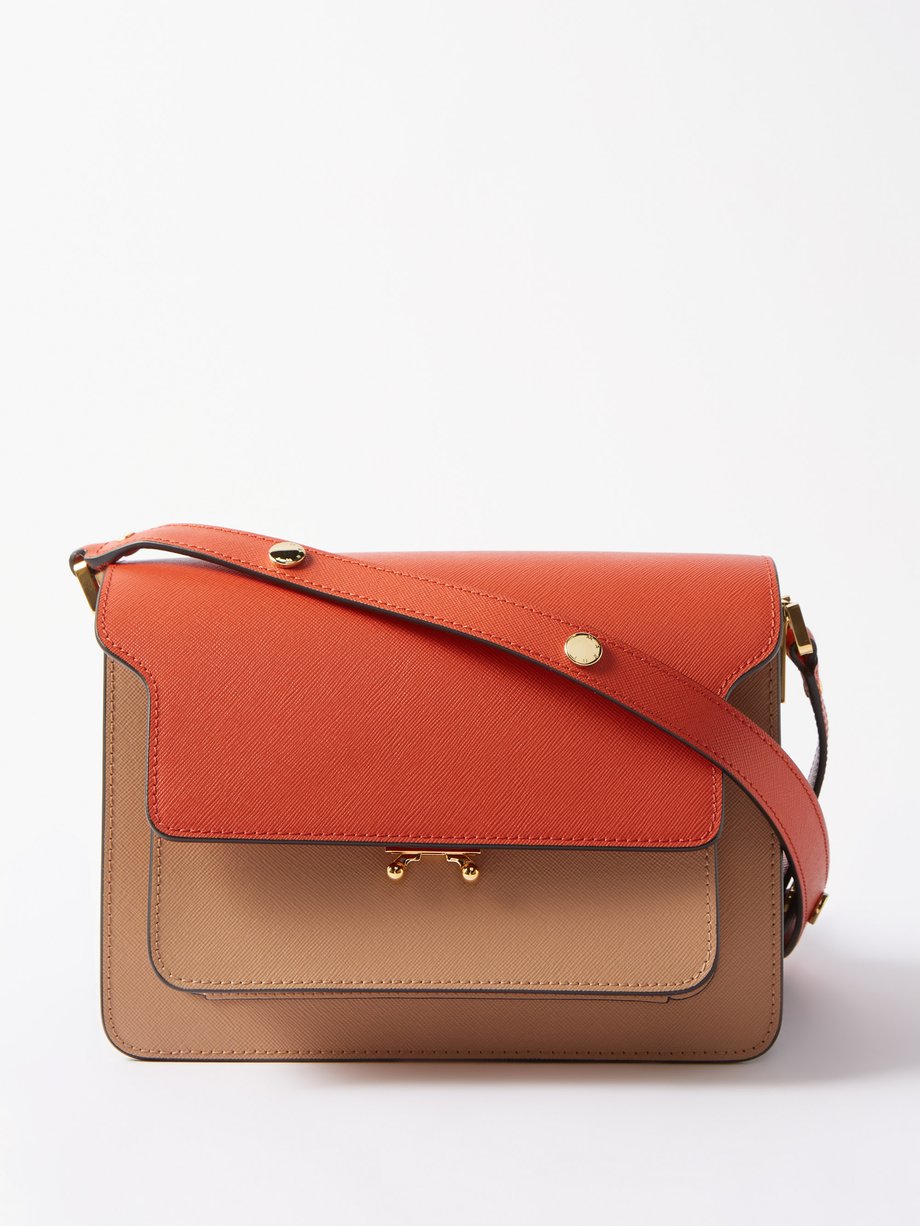 마르니 Marni Orange Trunk medium colour-block leather shoulder bag