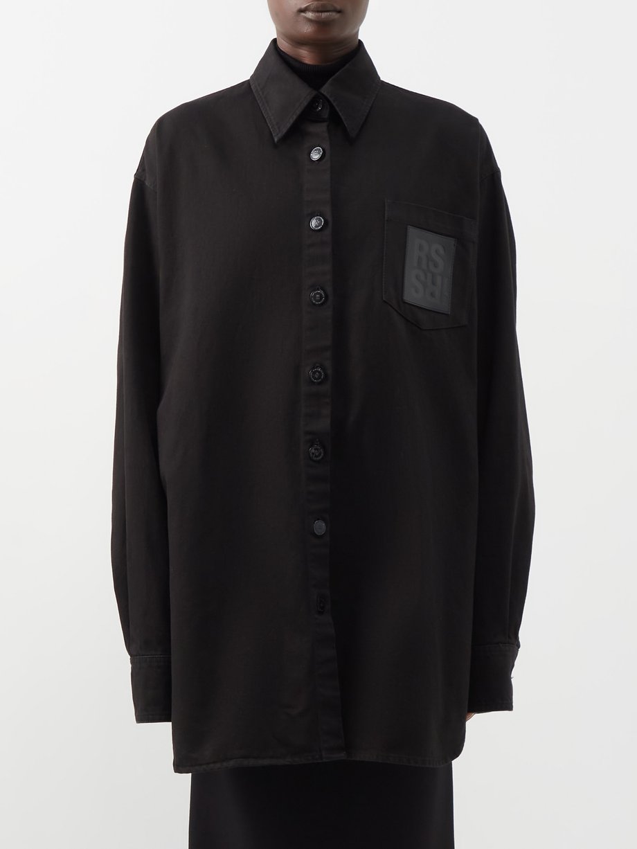 Black Logo-patch oversized denim shirt | Raf Simons | MATCHESFASHION US