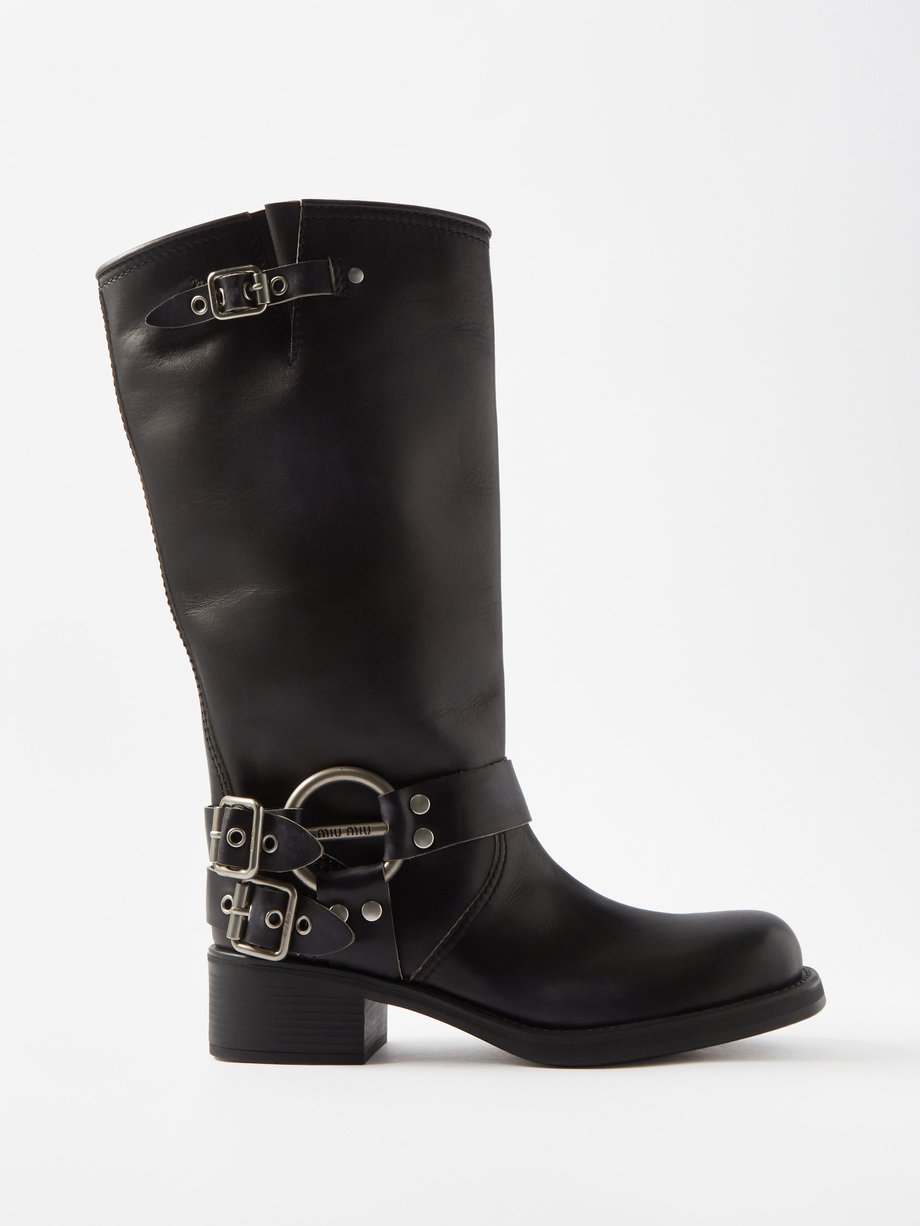 Black Buckled leather boots | Miu Miu | MATCHESFASHION AU