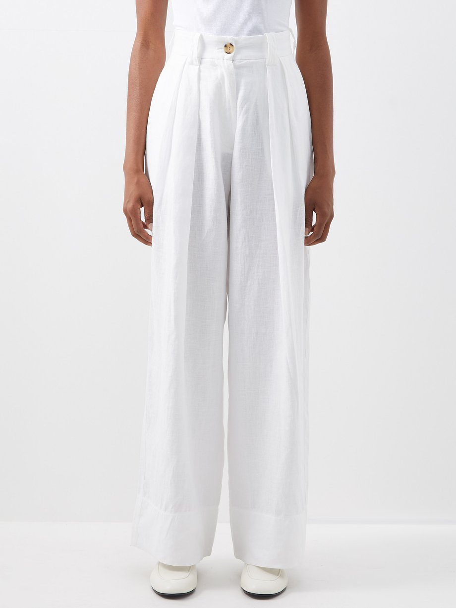 White Josephine high-rise linen wide-leg trousers | S.S. Daley ...