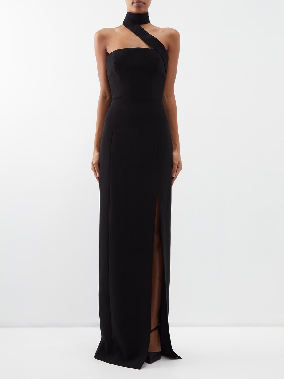 Monot Monot Asymmetric side-slit crepe gown Black｜MATCHESFASHION（マッチズ ...