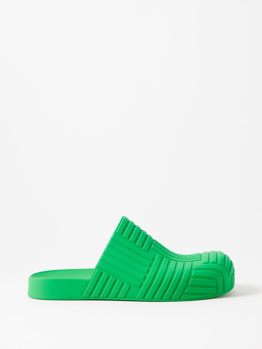 Green The Slider Intrecciato-embossed rubber slides | Bottega Veneta ...