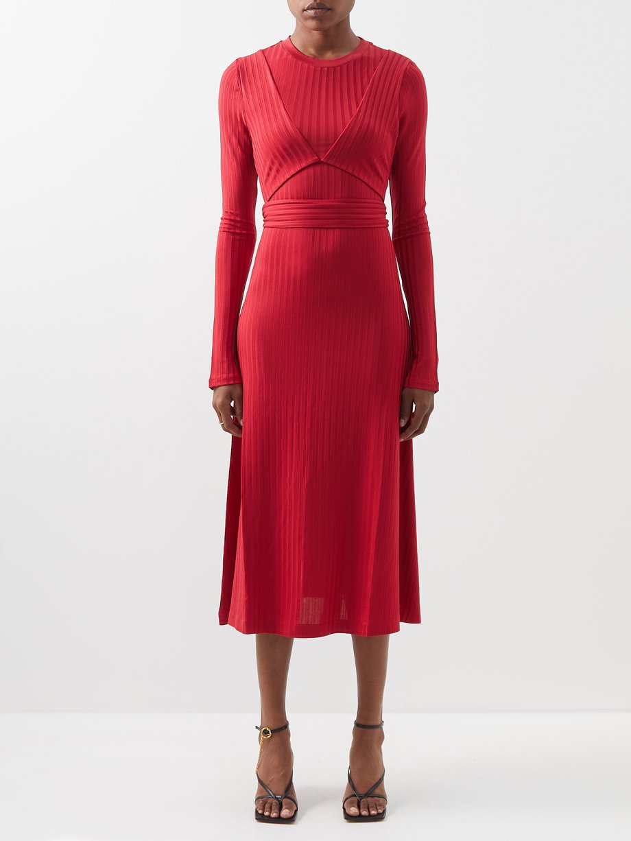 Altuzarra Red Masika ribbed-jersey midi dress | 매치스패션, 모던 럭셔리 온라인 쇼핑