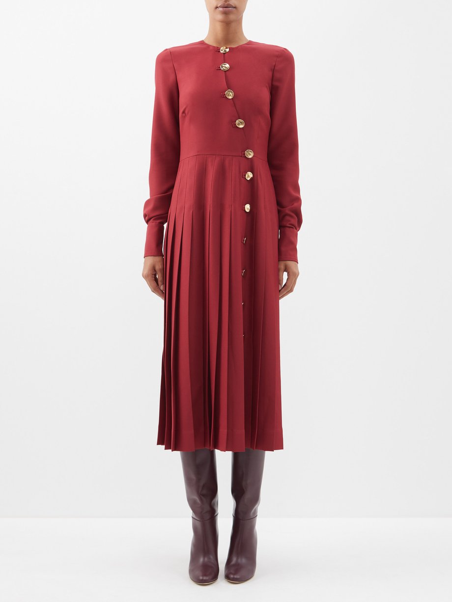 Altuzarra Burgundy Teys buttoned asymmetric pleated dress | 매치스패션, 모던 ...