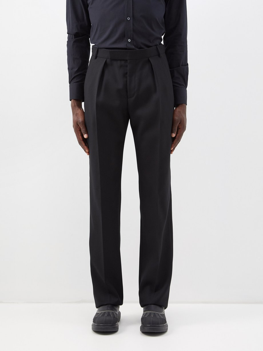 Black Pleated wool-gabardine trousers | Alexander McQueen ...