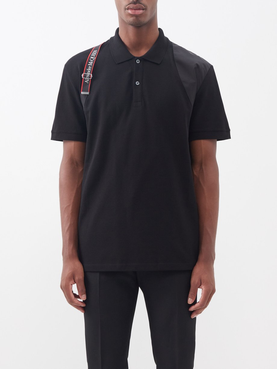 Alexander McQueen Black Harness cotton-piqué polo shirt | 매치스패션, 모던 럭셔리