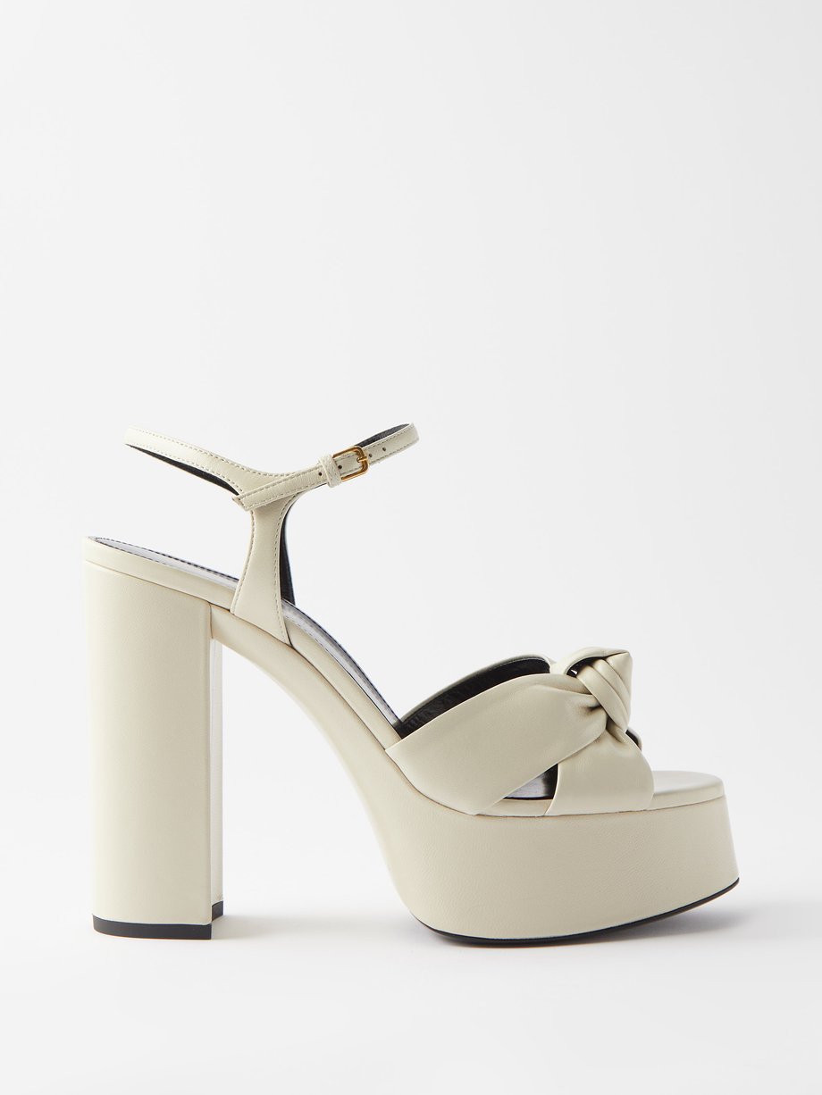 White Bianca 85 knotted leather platform sandals | Saint Laurent ...