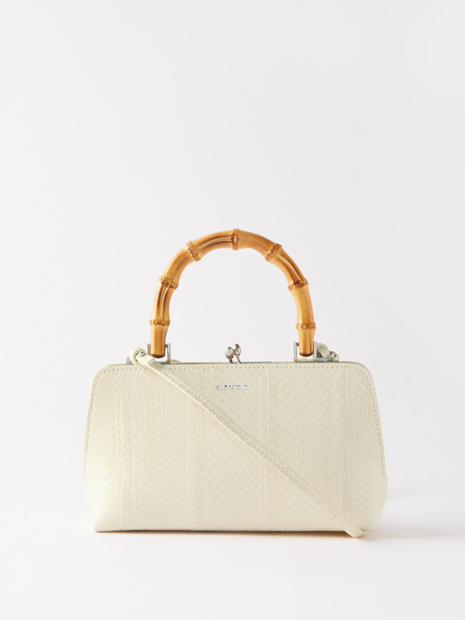 Jil Sander White Mini bamboo-handle elaphe bag | 매치스패션, 모던 럭셔리 온라인 쇼핑