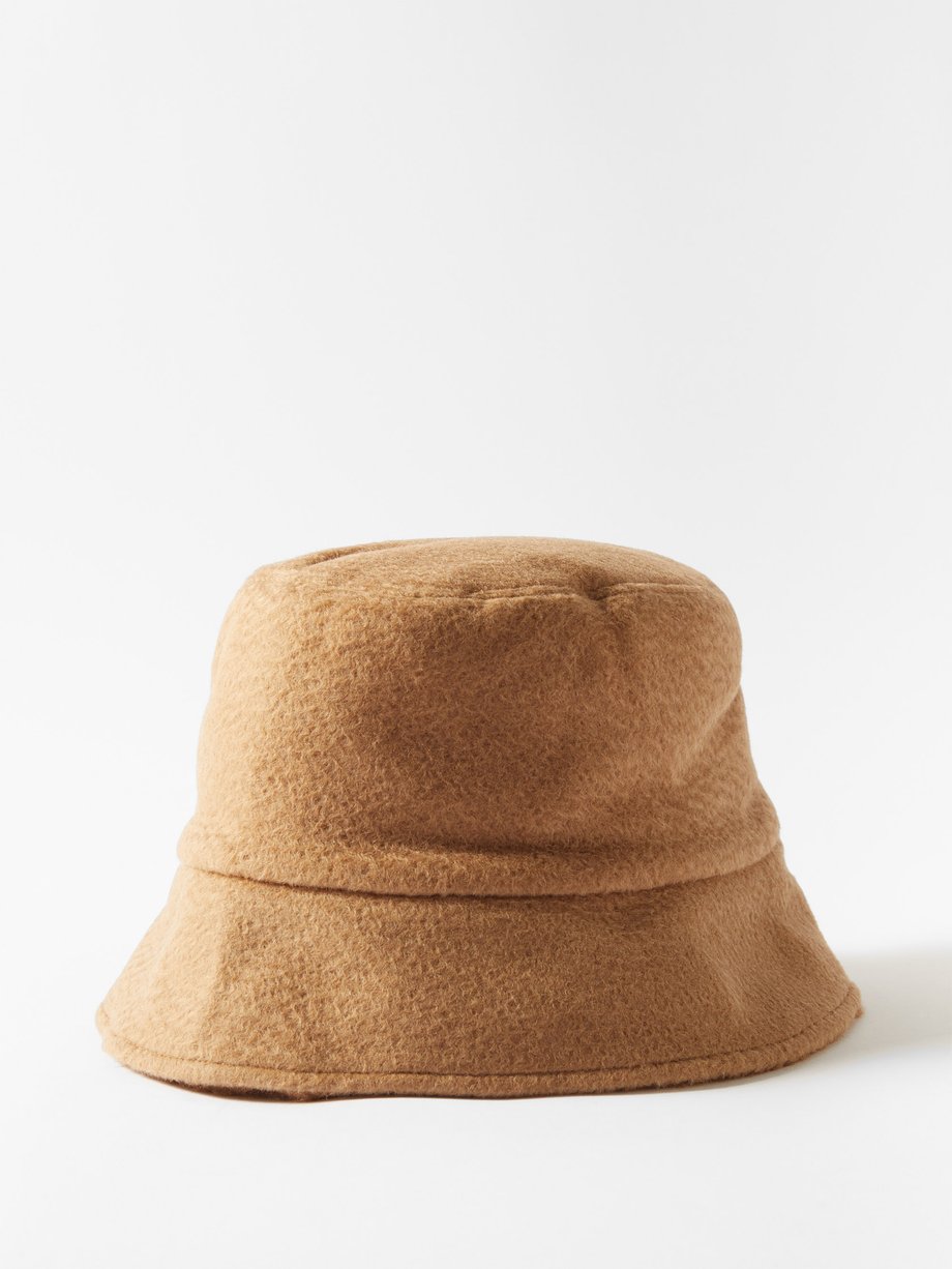 Natural Womens Accessories Hats Max Mara Fiducia Logo Wool Bucket Hat in Beige 