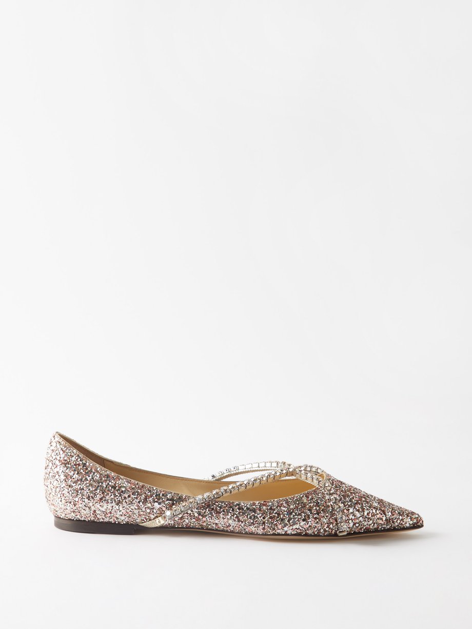 Rose gold Genevi glitter-finished point-toe flats | Jimmy Choo ...