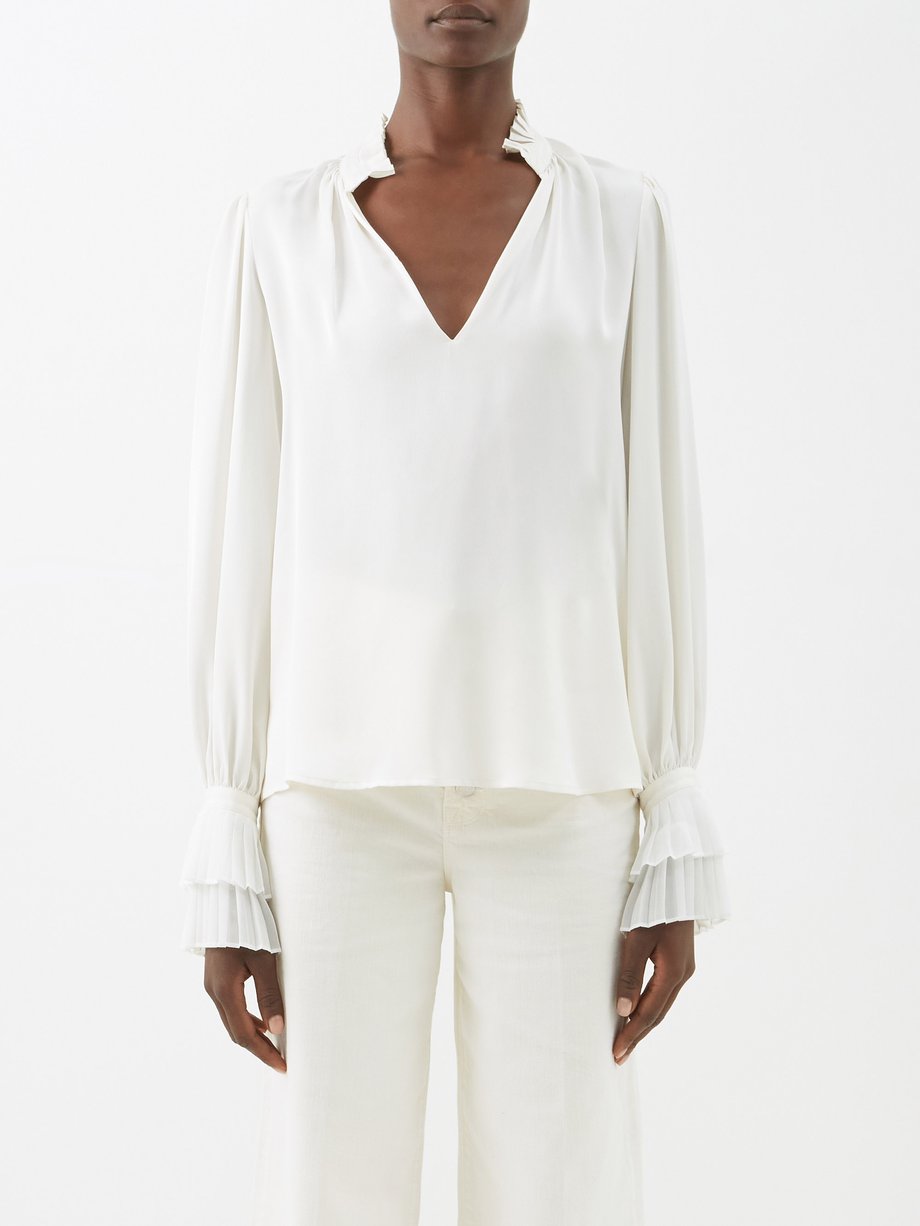Pleated-cuff silk-satin blouse Ivory FRAME | MATCHESFASHION FR