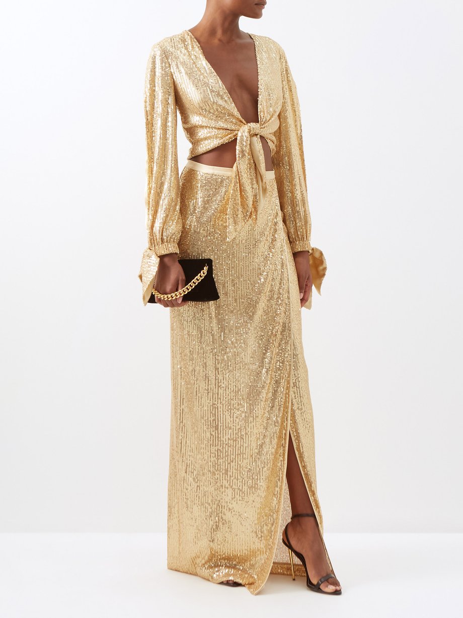 Side slit sequinned maxi skirt Gold Tom Ford | MATCHESFASHION FR