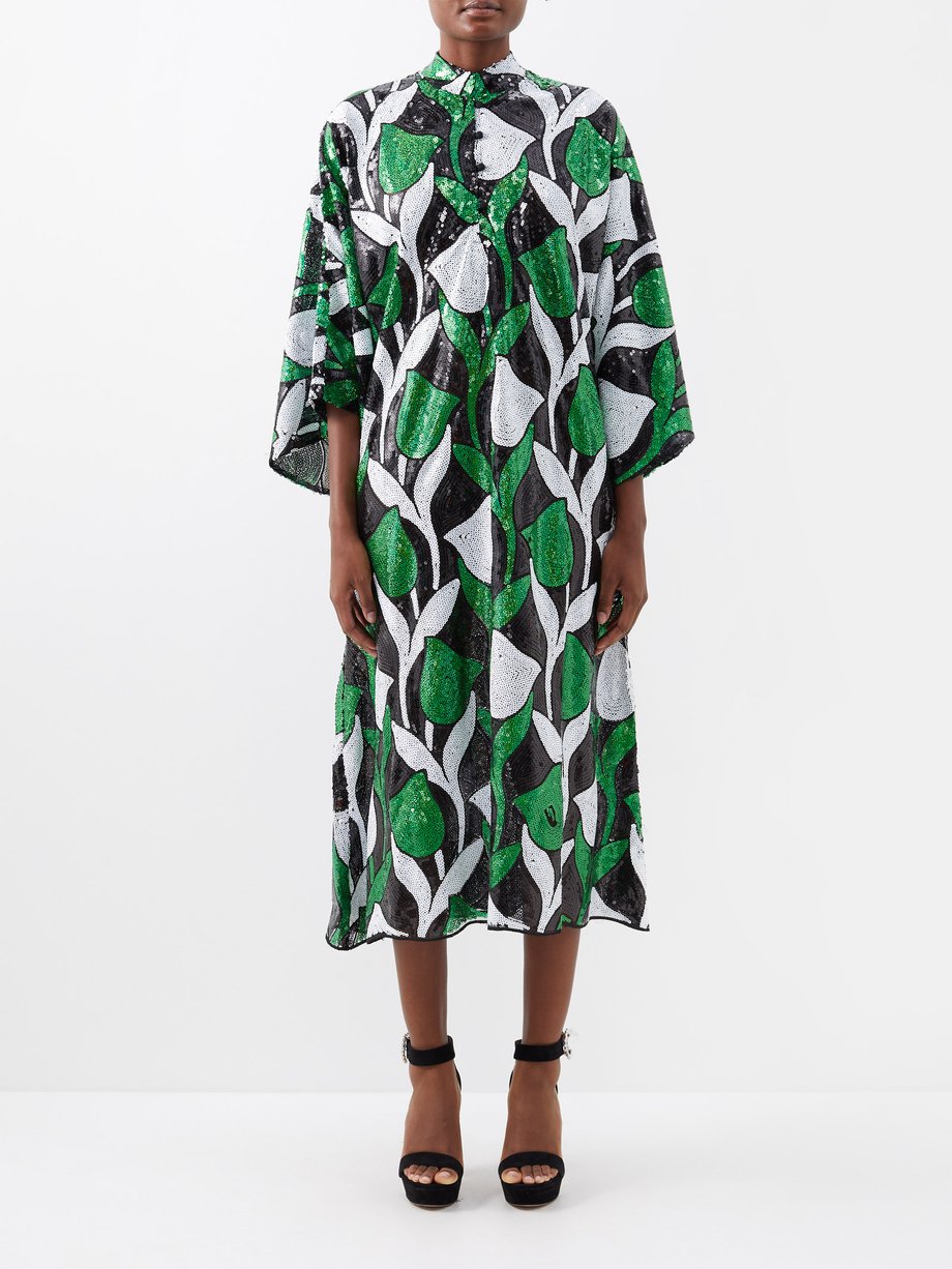 Green Botanical sequinned kaftan dress | La Vie Style House ...