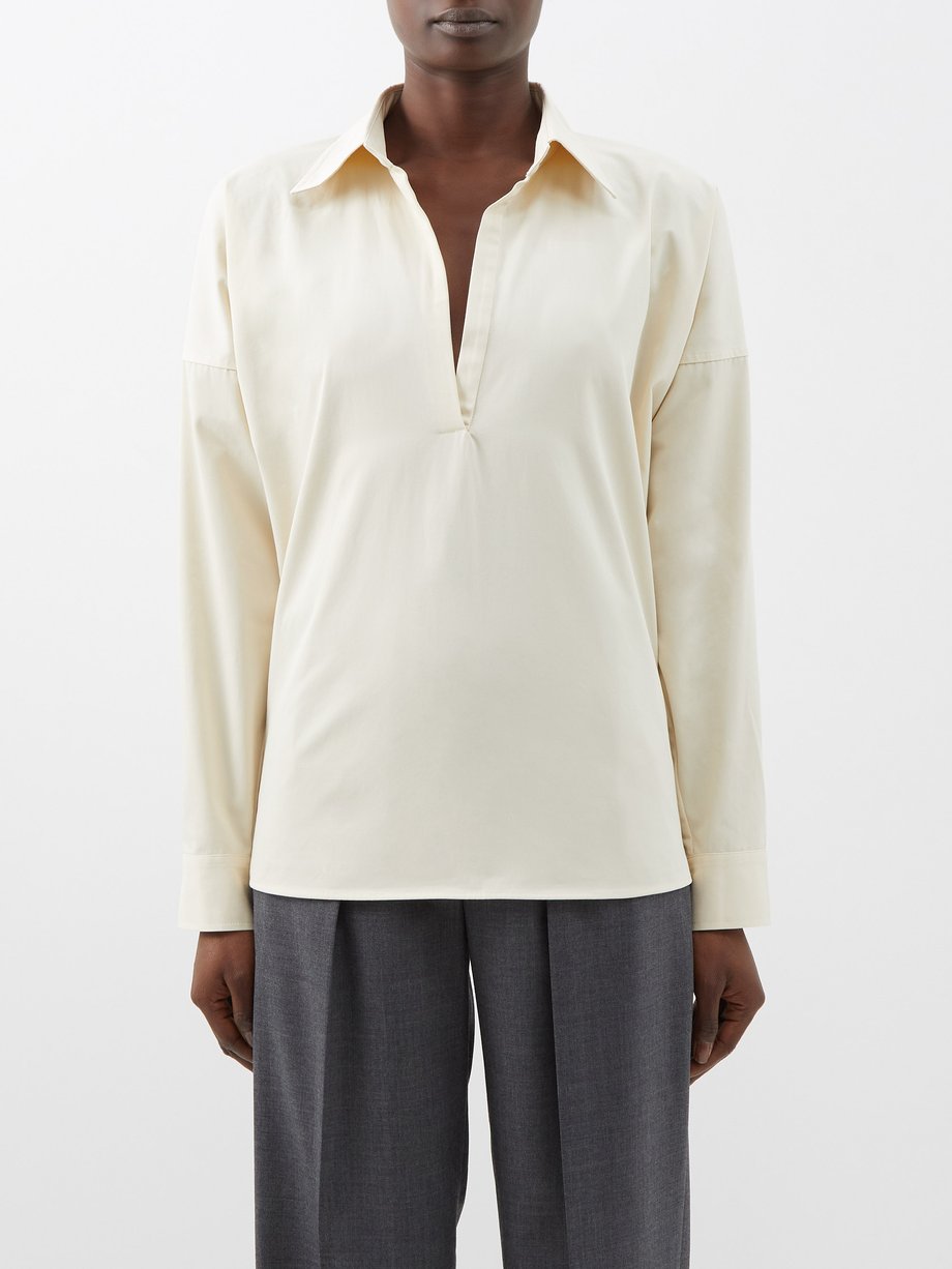 Open-collar washed-cotton shirt Beige Toteme | MATCHESFASHION FR