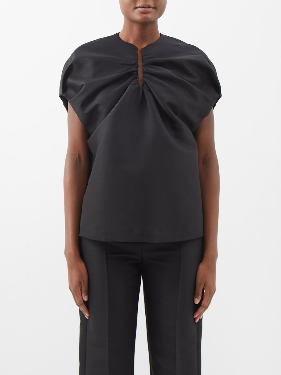 Black Gathered-front cotton-blend top | Toteme | MATCHESFASHION US