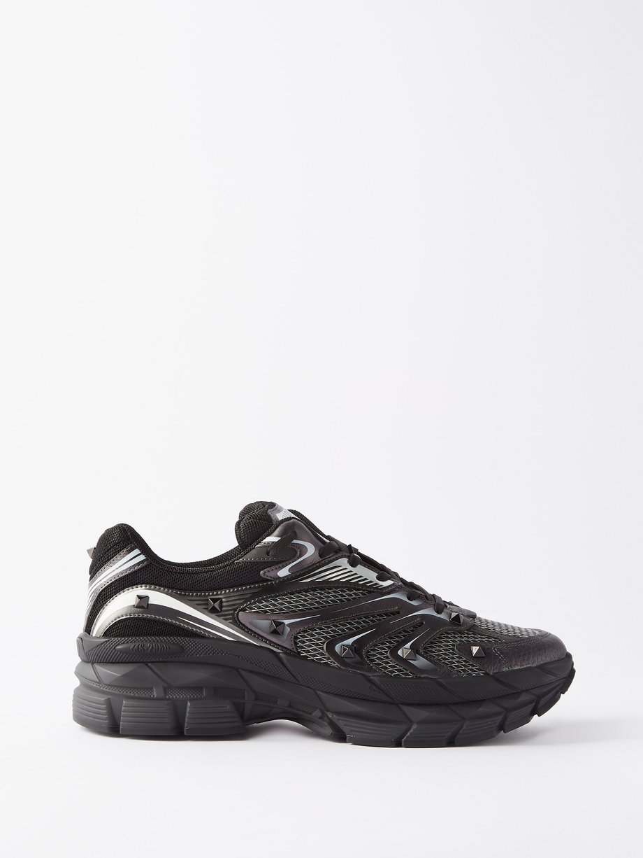 MS-2960 leather and mesh trainers Black Valentino | MATCHESFASHION FR