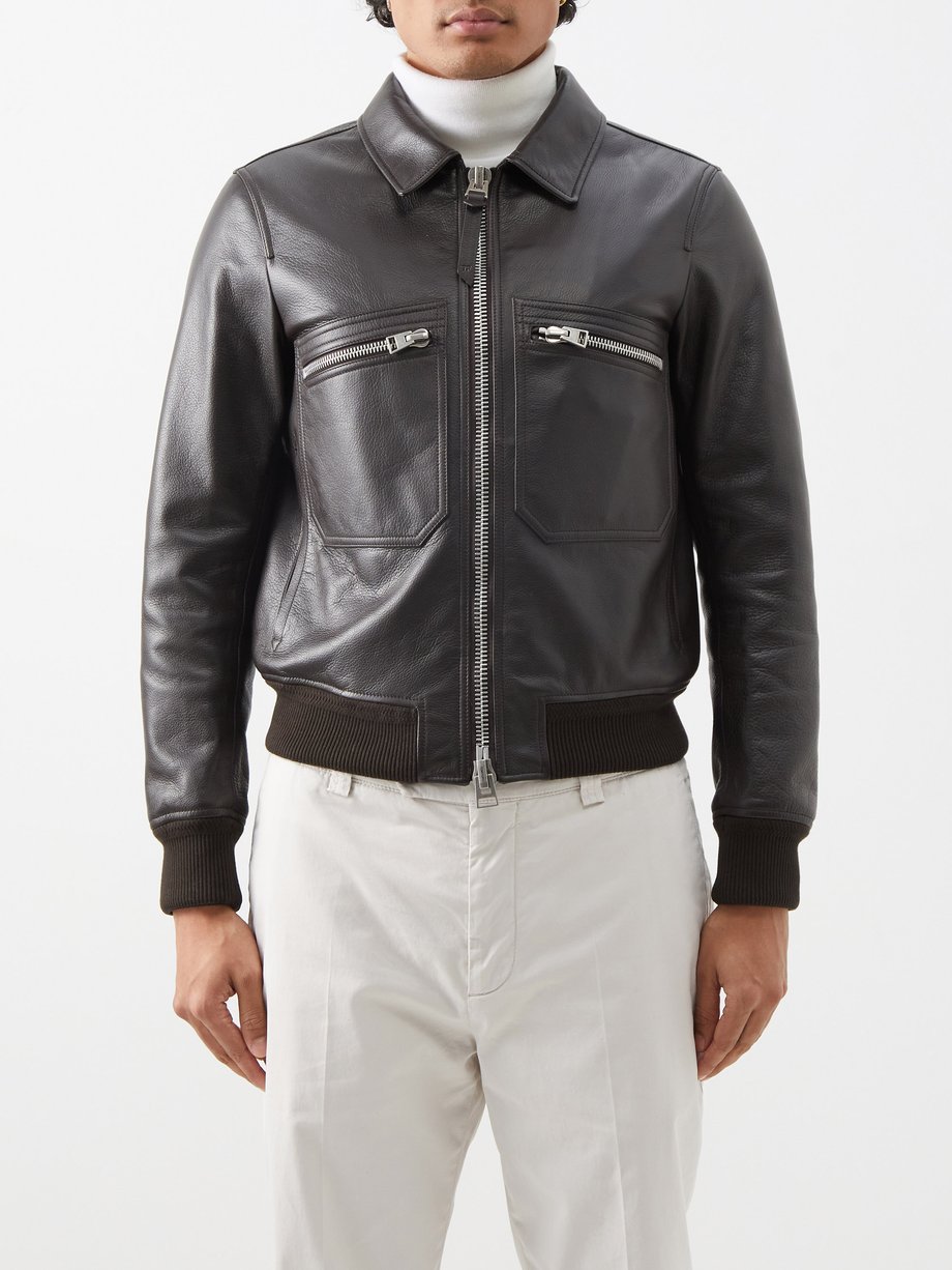 Patch-pocket leather jacket Brown Tom Ford | MATCHESFASHION FR