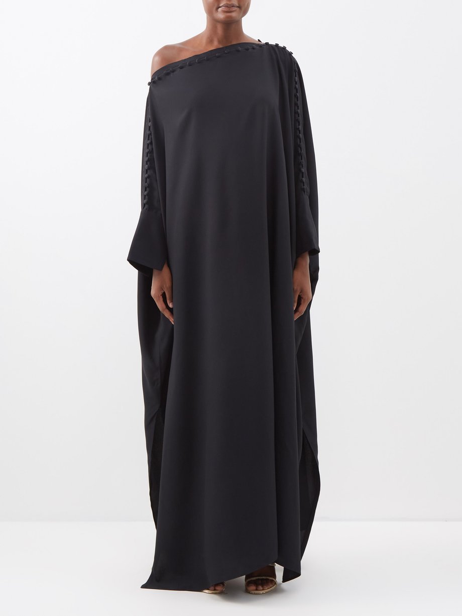 Black Mila asymmetric buttoned crepe gown | Taller Marmo ...