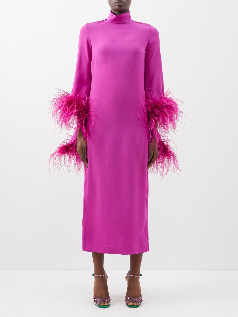 Taller Marmo Purple Del Rio ostrich-feather trimmed crepe dress | 매치스패션 ...