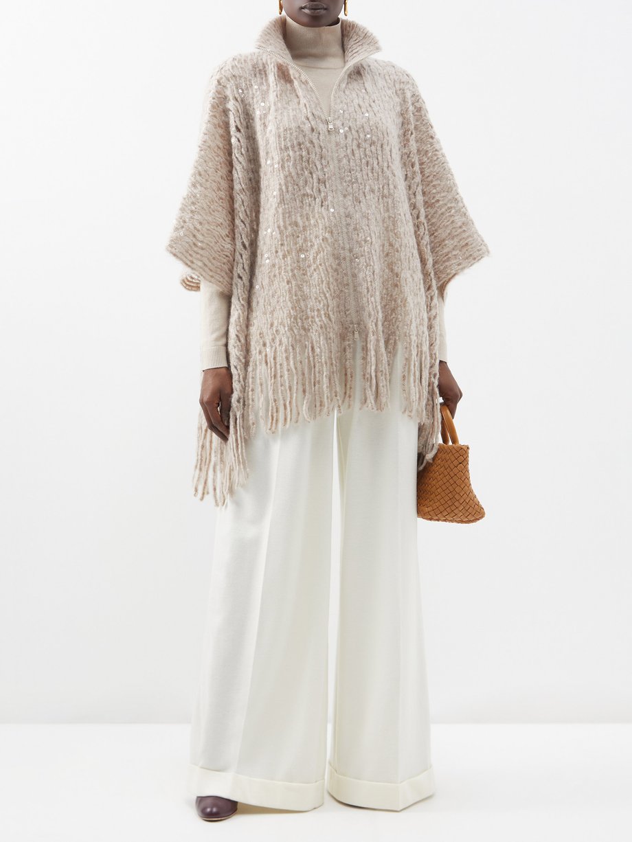 Beige Zipped sequinned mohair-blend poncho | Brunello Cucinelli ...