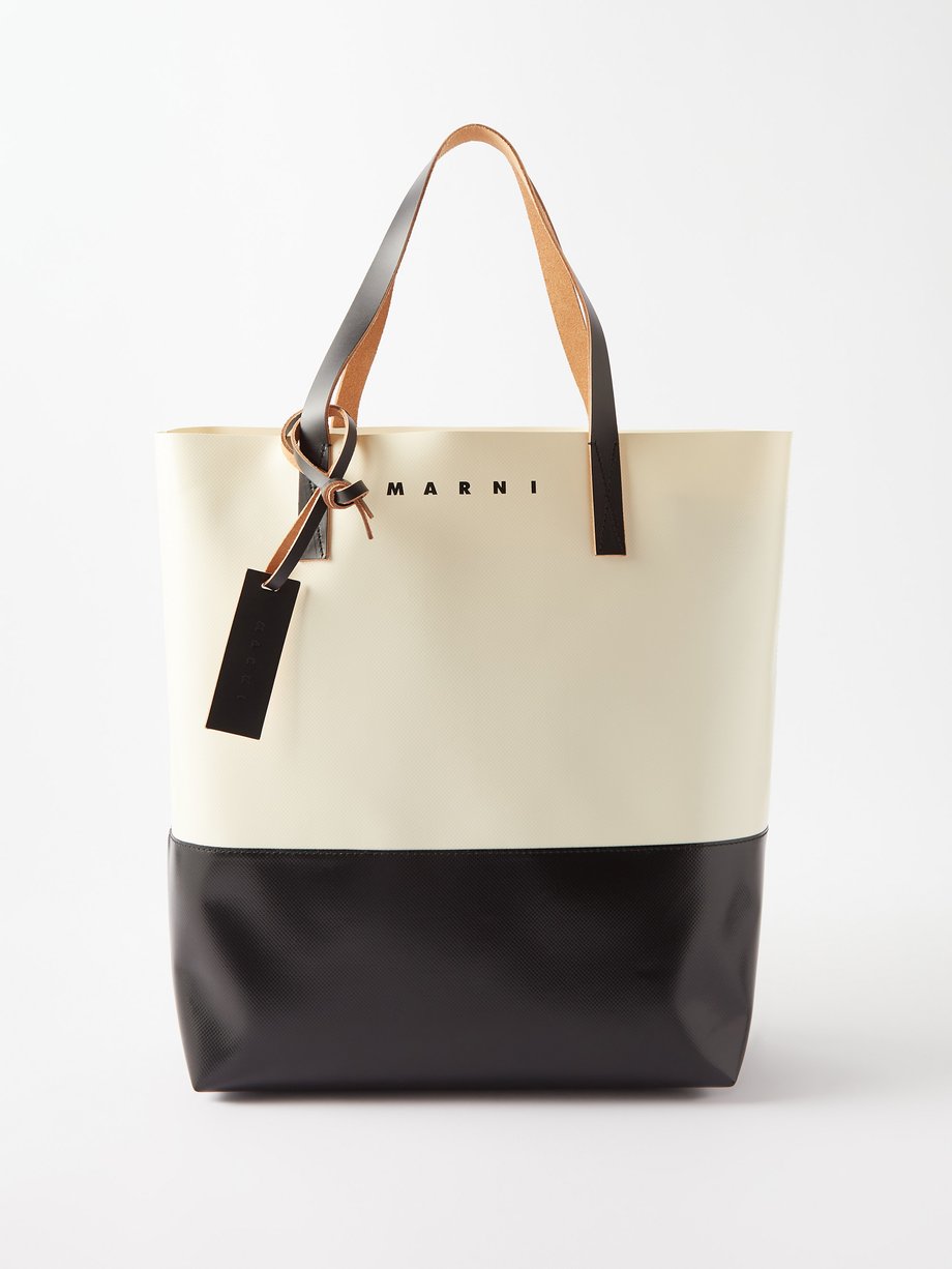 White Tribeca colour-blocked leather-trim PVC tote bag | Marni