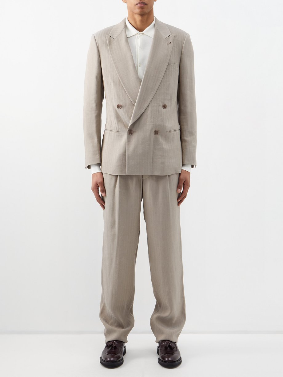 Beige Double-breasted herringbone suit | Giorgio Armani | MATCHESFASHION AU
